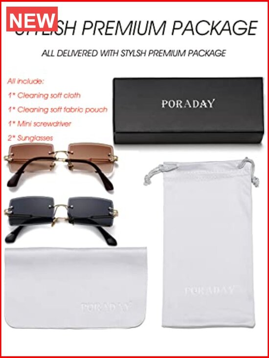 Unisex Rimless Square Sunglasses UV400 Protection Metal Frame main image 7